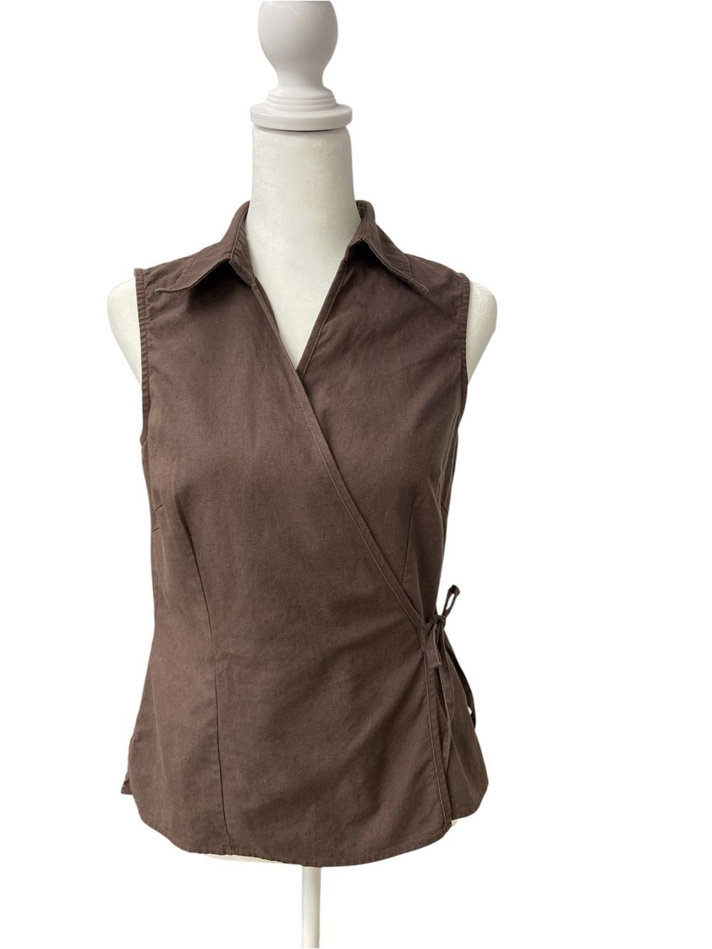 Autograph New York Brown Linen Cotton Sleeveless Wrap Top Size small